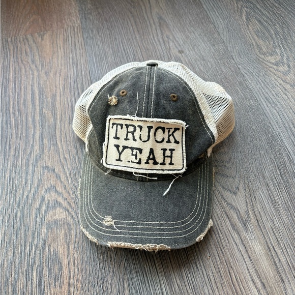 Accessories - 'Truck Yeah' Distressed Mesh Back Trucker Hat - Charcoal & Cream